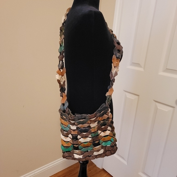 Boho Vintage Leather and Suede Multi Color Crossbody Bag - Picture 3 of 8